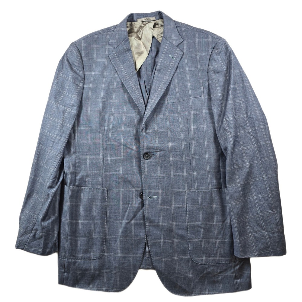 John W. Nordstrom Loro Piana Sport Coat Men 44L Blue Superfine Wool Plaid Blazer